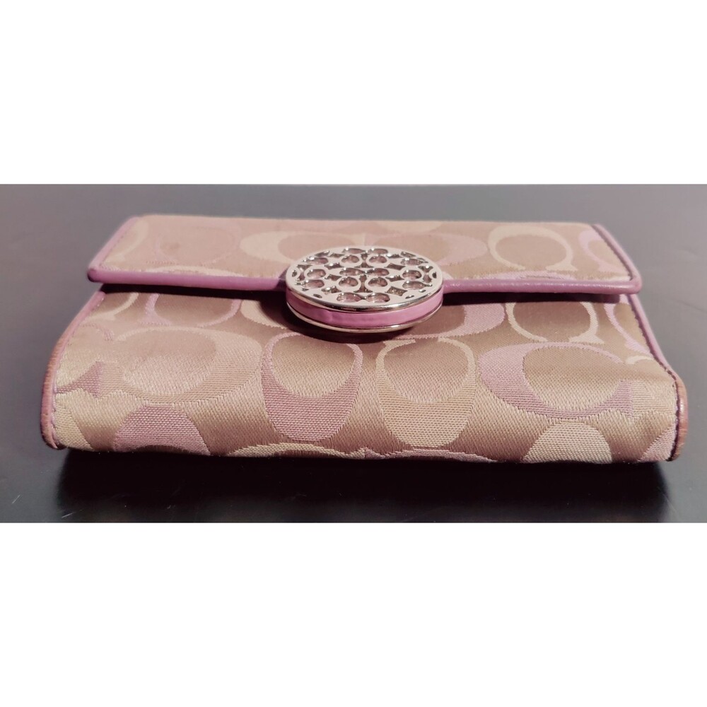 Coach Signature Trifold Canvas/Leather Wallet Lavender Trim Snap Wallet - Picture 3 of 13